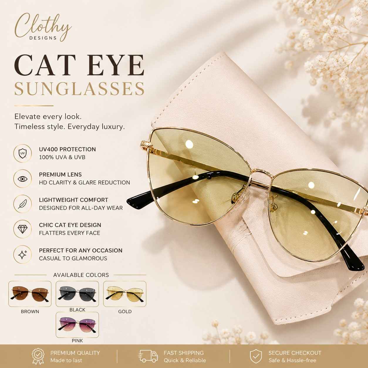 Women's Vintage Cat Eye Sunglasses – Retro Luxury Fashion Designer Style Eyewear