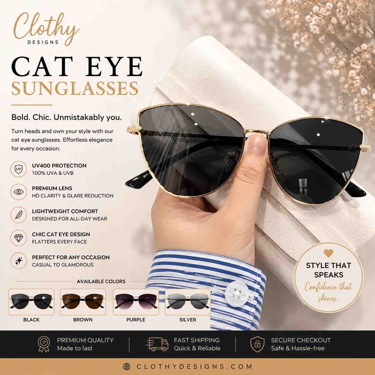 Women's Vintage Cat Eye Sunglasses – Retro Luxury Fashion Designer Style Eyewear