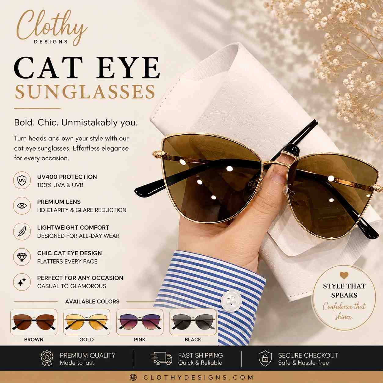 Women's Vintage Cat Eye Sunglasses – Retro Luxury Fashion Designer Style Eyewear