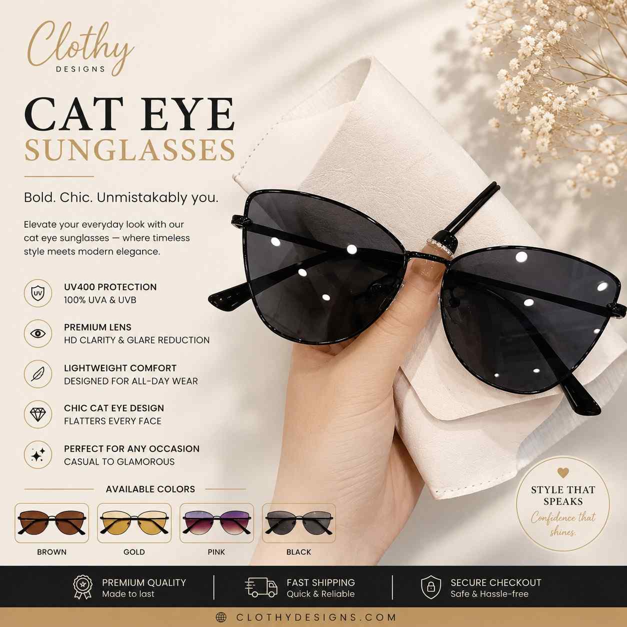 Women's Vintage Cat Eye Sunglasses – Retro Luxury Fashion Designer Style Eyewear
