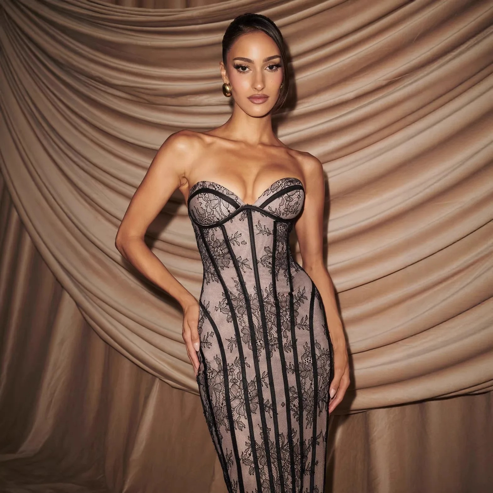 Women's Strapless Bodycon Maxi Dress – Elegant Backless Lace-Up Evening & Party Dress