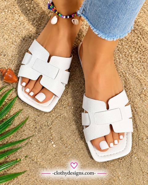 Women’s Chic Flat Slide Sandals – Lightweight Square-Toe Summer Shoes