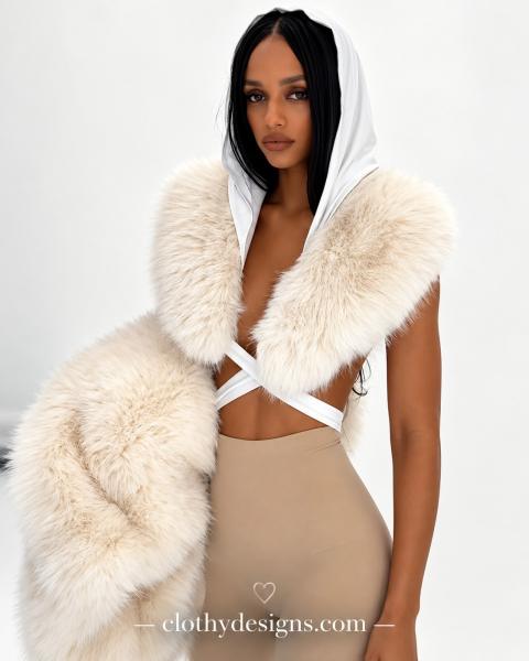 Wild Woman Sexy Furry Hooded Shawl – Grunge Cyberpunk Techwear Winter Coat for Women